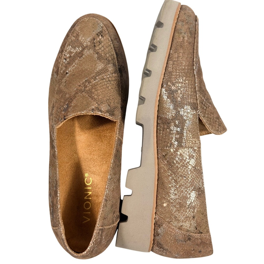 Vionic Kensley Loafers Brown Metallic Snakeskin Lug Sole Shoes Womens 7 Orthotic - Picture 4 of 5